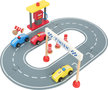Houten racebaan met speelset - Geel Houten racebaan met speelset - Geel