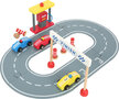 Houten racebaan met speelset - Geel Houten racebaan met speelset - Geel