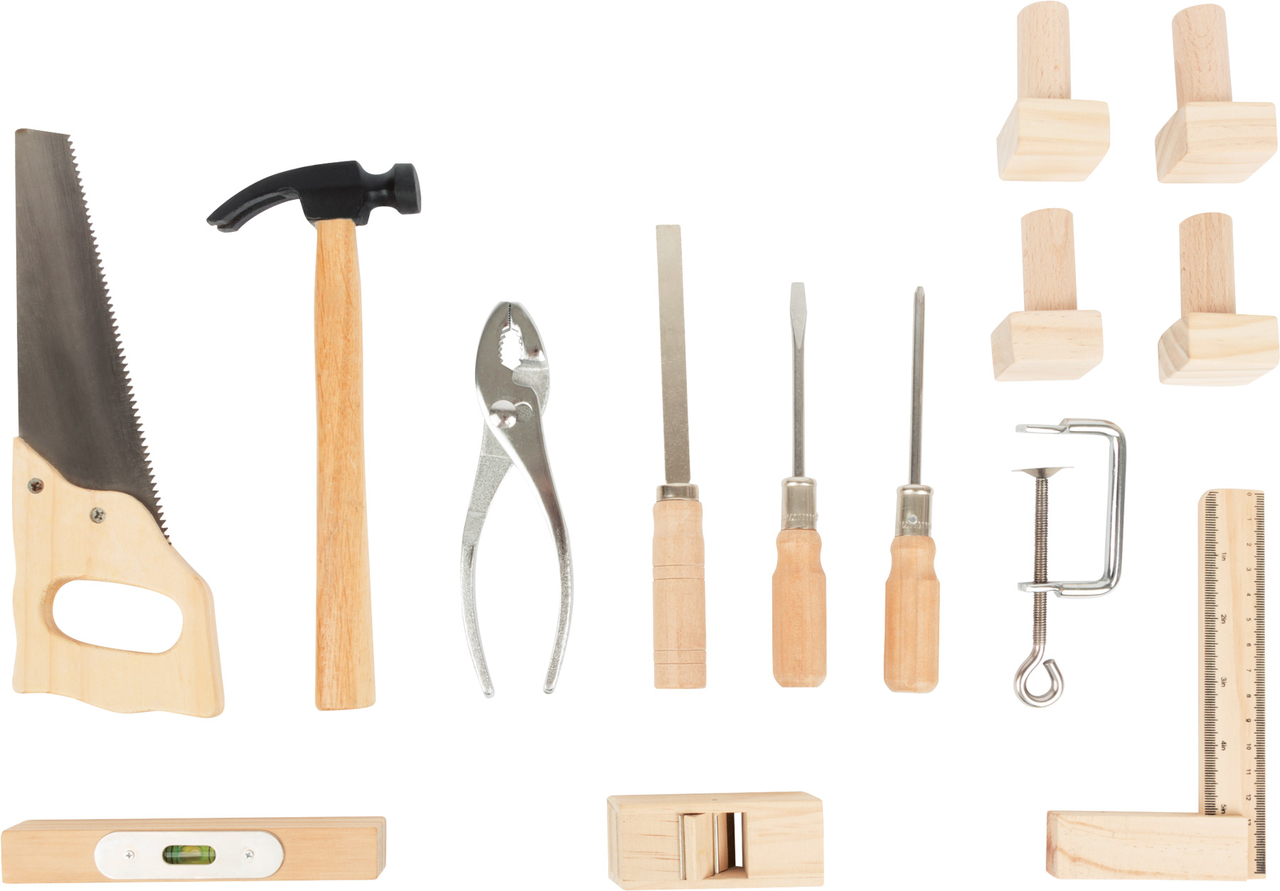 Houten werkbank voor met echt gereedschap!