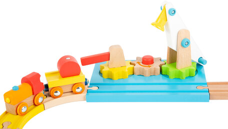 Junior collectie - houten treinbaan met hijskraan