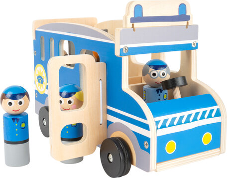 Houten politie auto XL - blauw/wit