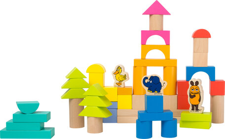 Ton met houten bouwblokken - Olifant en de muis (50 stuks)