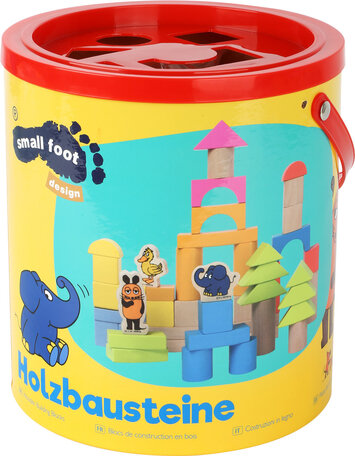 Ton met houten bouwblokken - Olifant en de muis (50 stuks)